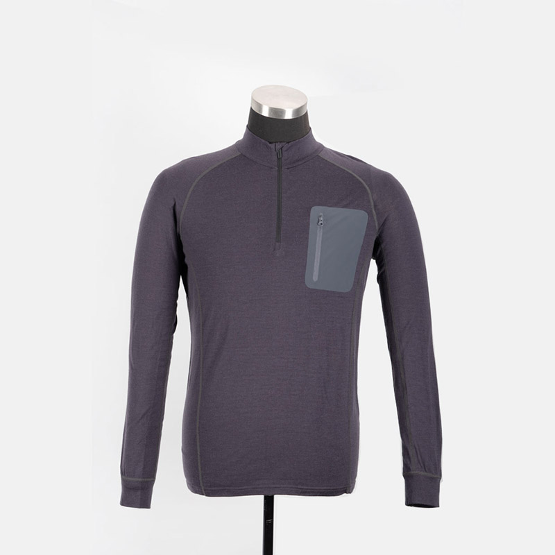 Men meino wool zipper top with contrast color chest  pocket