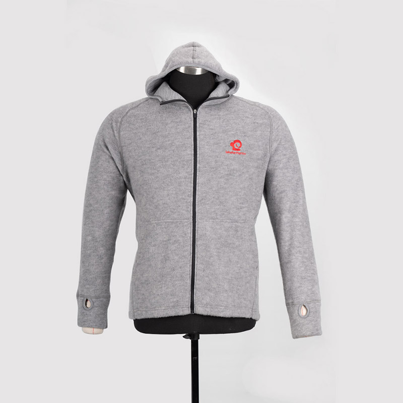 Men merino wool fleece hoodie with full zipper