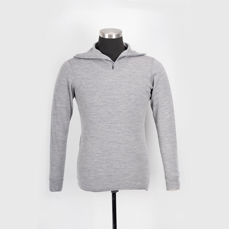 Men merino wool interlock top with zipper pullover