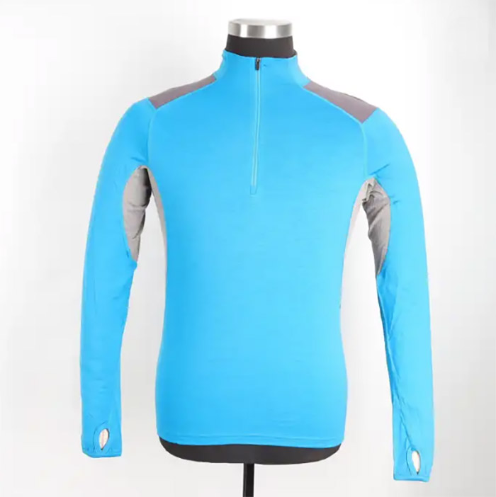 Men merino wool top with breathable mesh and thumb hole