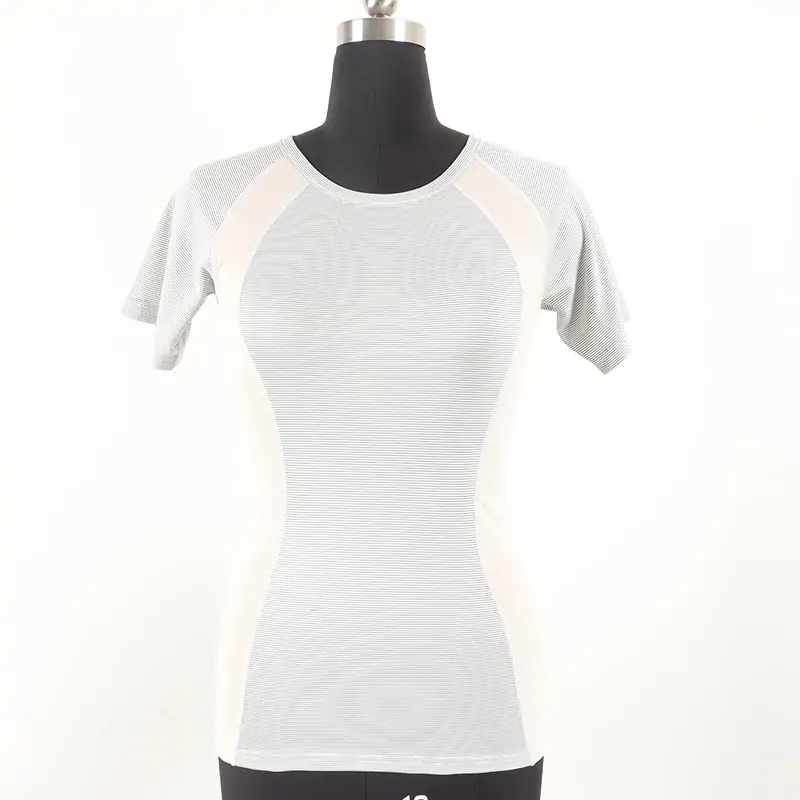 Women melange stripe mesh and coolmax quick dry pique T-shirt