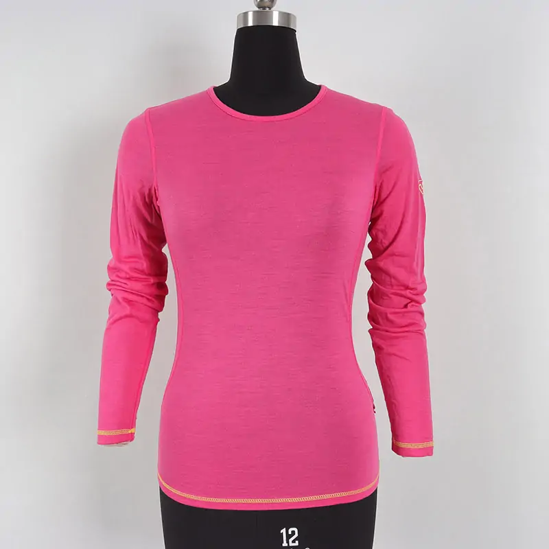 Women merino wool crew neck and long sleeve T-shirt