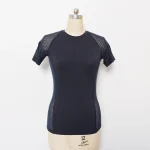 Women merino wool with big diamond hole mesh T-shirt